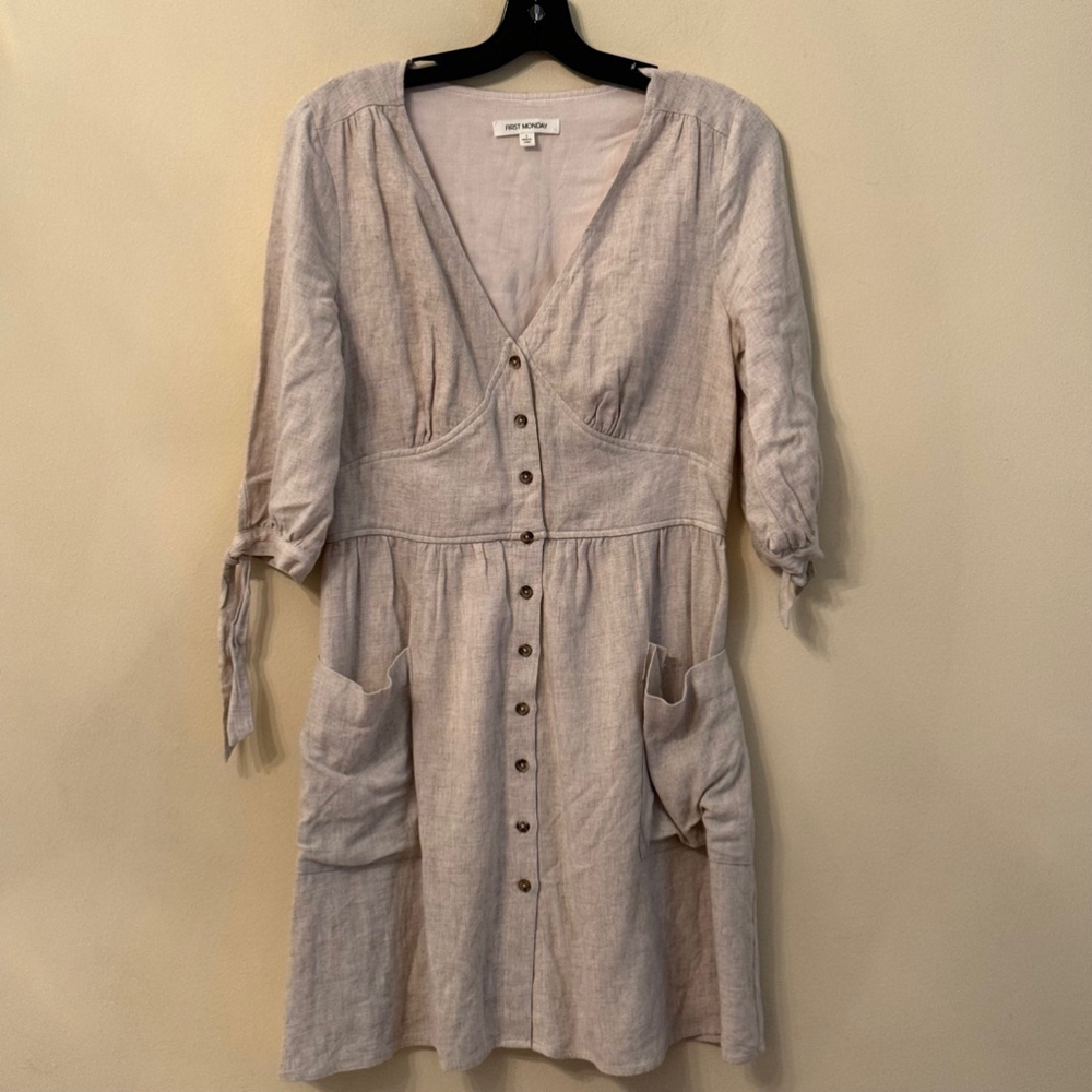 First Monday Button Down Ruffle Cotton Linen Midi… - image 1